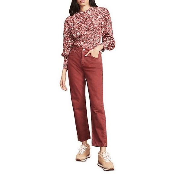 Very cute Veronica Beard Drela  Sz 6 silk blouse cranberry red and blue. - Picture 1 of 7
